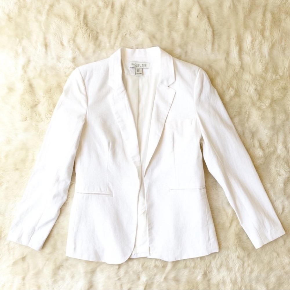 Rachel Zoe White Linen Open Front Blazer Jacket M